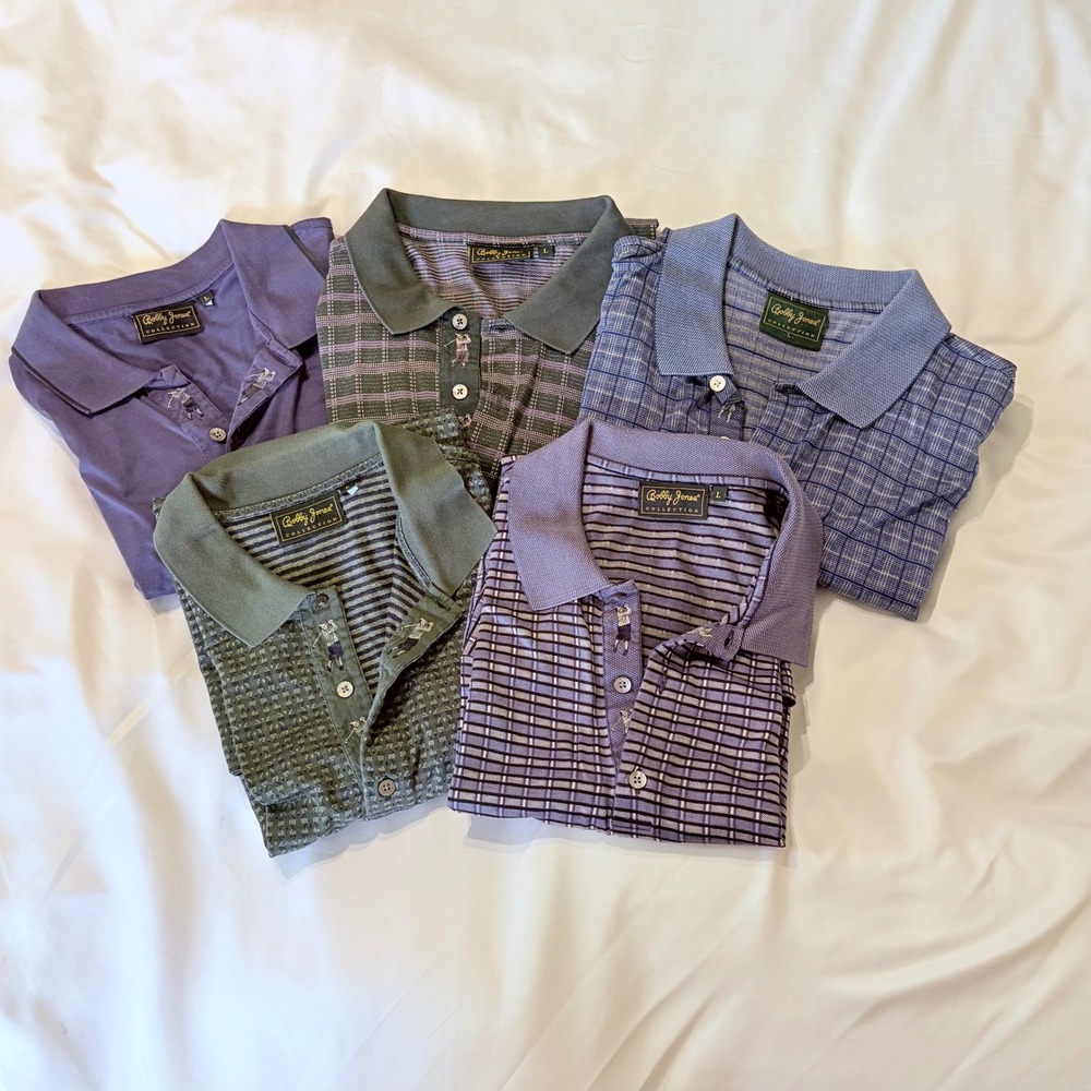 Bobby Jones Collection Mens Polo Shirt Lot of 5 Golf Embroidered Placket Large